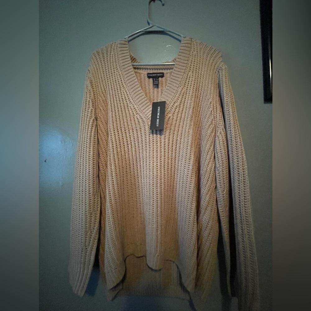 Tan V-Neck Plus Size Sweater